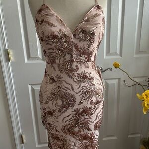Sequin Embellished Blush Pink Prom Dress